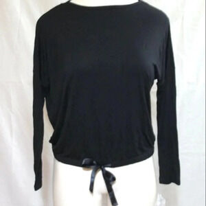 Alfani Knit Long-Sleeve Pajama‎ Top SMALL Black